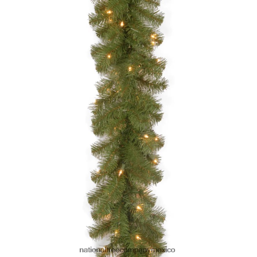 vegetación | mx National Tree Company guirnalda navideña artificial preiluminada, verde, abeto del valle norte, luces LED de dos colores, funciona con pilas, colección navideña, 9 pies 8JB84J335