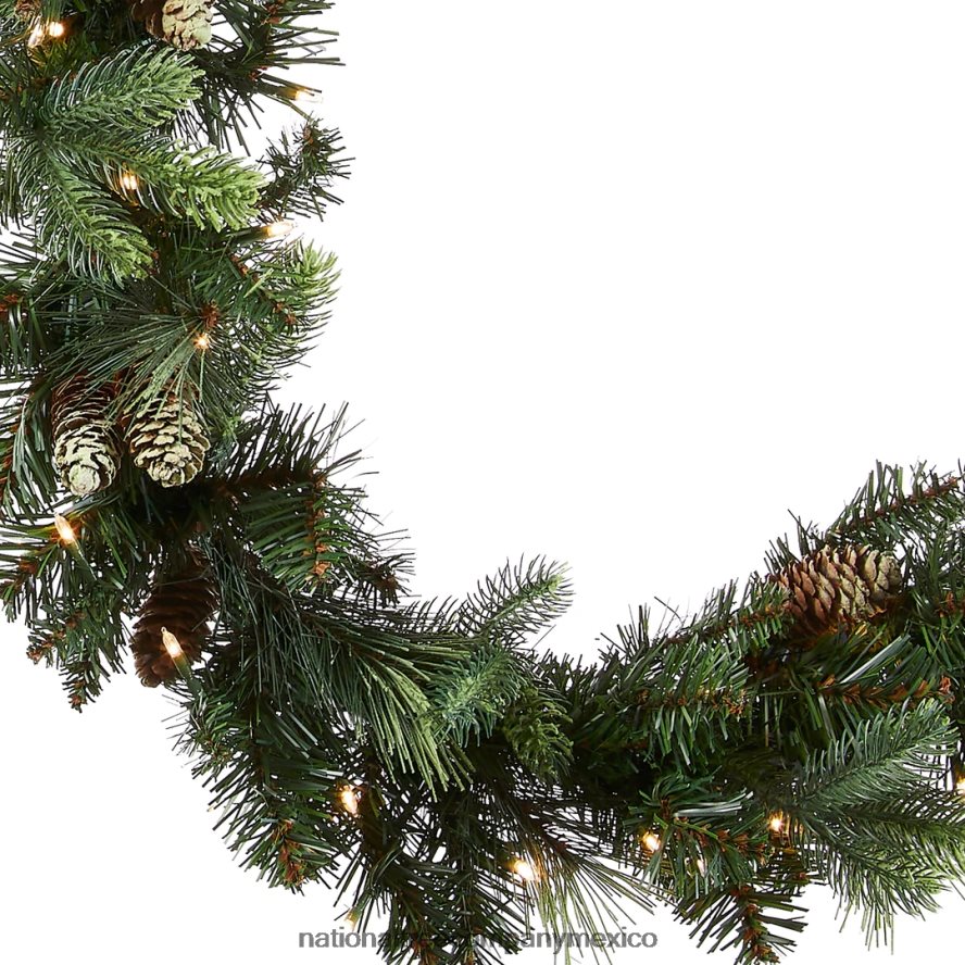 vegetación | mx National Tree Company guirnalda navideña artificial preiluminada, verde, pino carolina, luces blancas, decorada con piñas, enchufable, colección navideña, 9 pies 8JB84J326