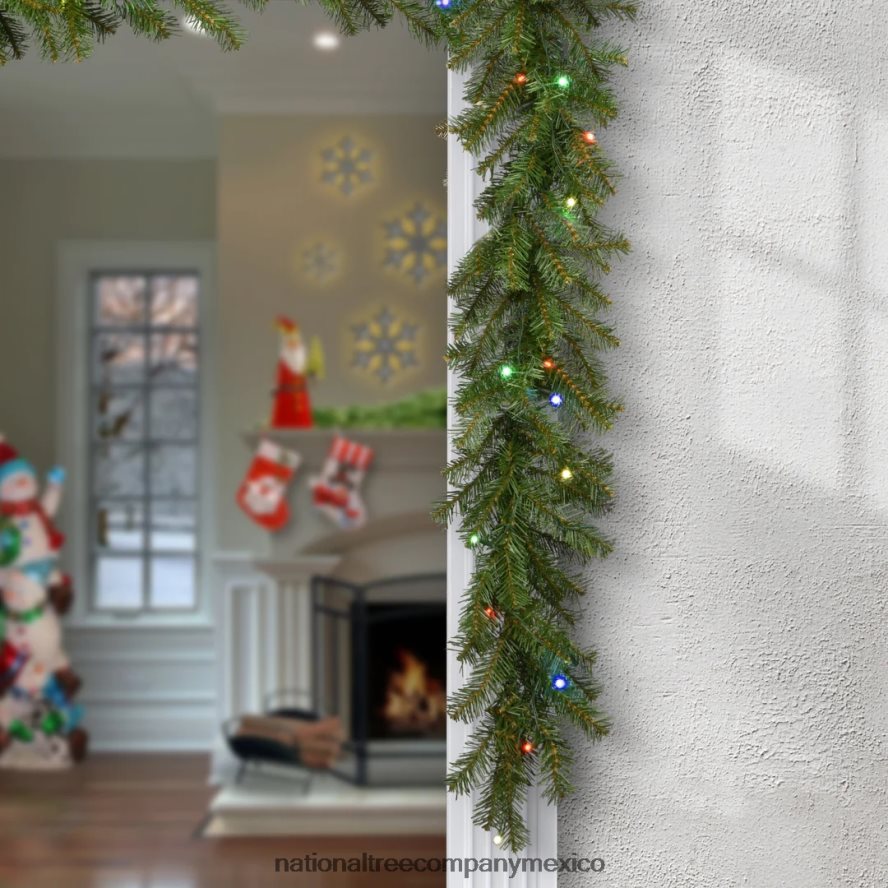 vegetación | mx National Tree Company guirnalda navideña artificial preiluminada, verde, árbol de hoja perenne, luces multicolores, enchufable, colección navideña, 9 pies 8JB84J348