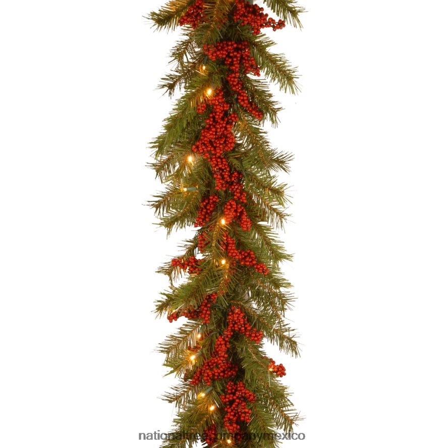 vegetación | mx National Tree Company guirnalda navideña artificial, verde, pino del valle, decorada con racimos de bayas, colección navideña, 9 pies 8JB84J400