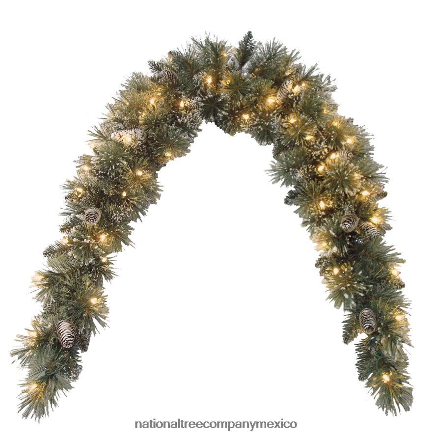 vegetación | mx National Tree Company Adorno de repisa de pino con cerdas brillantes de 6 pies y luces transparentes 8JB84J462