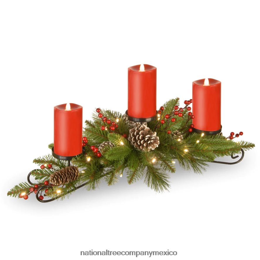 vegetación | mx National Tree Company Centro de mesa de cerdas de bayas de 30" que funciona con pilas y tres velas 8JB84J460