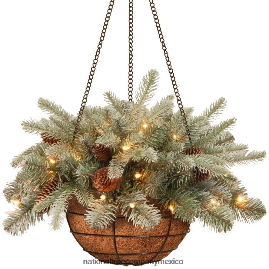 vegetación | mx National Tree Company Cesta colgante navideña artificial 'feel real' preiluminada, abeto ártico, decorada con piñas esmeriladas, luces blancas, colección navideña, 20 pulgadas 8JB84J43
