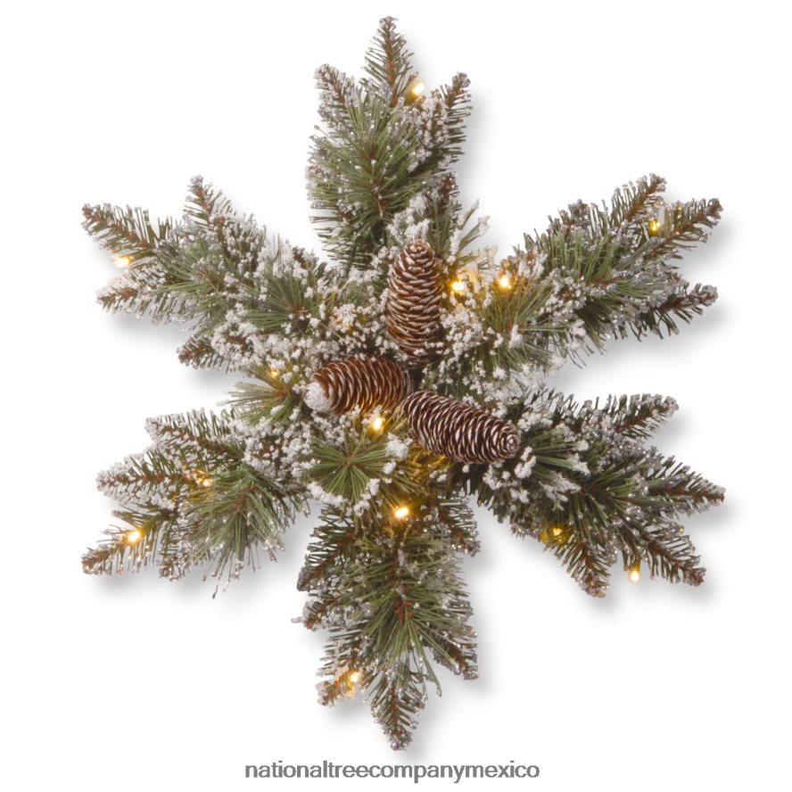 vegetación | mx National Tree Company Copo de nieve colgante navideño artificial preiluminado, verde, pino de cerdas brillantes, decorado con piñas, ramas esmeriladas, colección navideña, 18 pulgadas