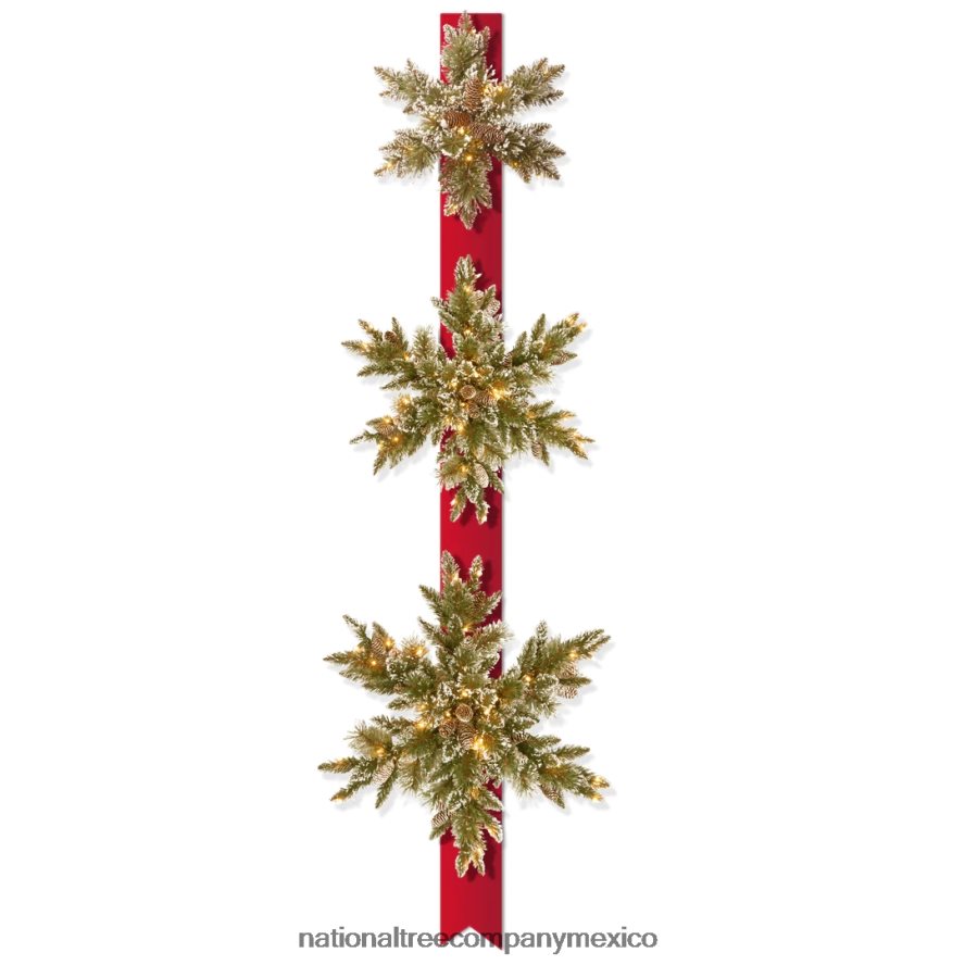 vegetación | mx National Tree Company Decoración de puerta de copos de nieve colgantes de Navidad artificial preiluminada, verde, pino de cerdas brillantes, luces blancas, colección de Navidad, 77 pul