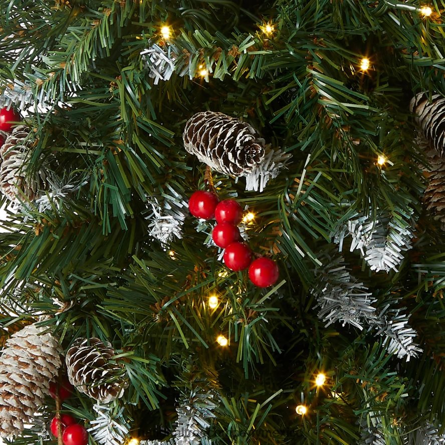 vegetación | mx National Tree Company Lágrima navideña artificial preiluminada, verde, baya esmerilada, luces blancas, decorada con piñas, racimos de bayas, ramas esmeriladas, colección navideña, 36 p