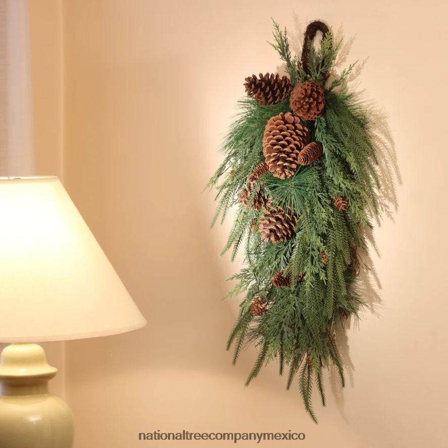 vegetación | mx National Tree Company Lágrima navideña de pino mixto con puntas de ciprés, piñas, 32 pulgadas 8JB84J488