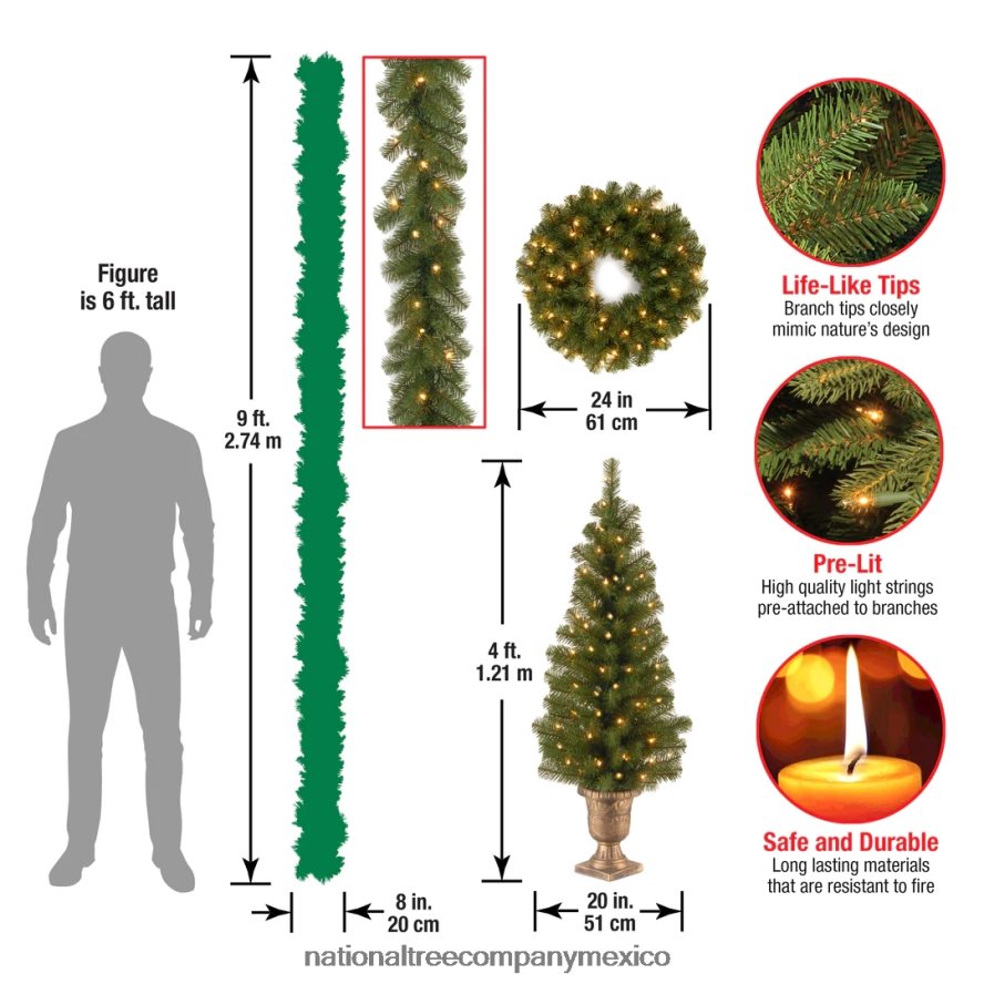 vegetación | mx National Tree Company surtido de hojas perennes preiluminadas 8JB84J514